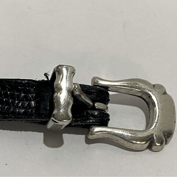 Brighton Black Leather Bracelet Silver Ornate Scroll Flower Design 07043 Boho - Picture 9 of 12